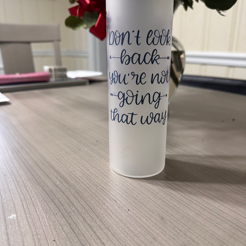 Inspirational Frosted Glass Water Bottle with Purple Design - Picture 6 of 6